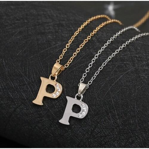 Cursive 26 English Initial Alphabet P name Necklace tiny English word Initial Letter monogram charm Metal Engagement necklace