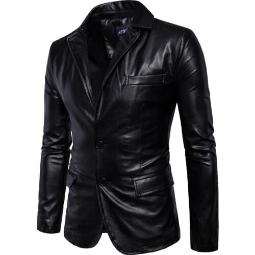 2020 Spring autumn mens Business casual leather jacket Solid color British style PU coat male Single-breasted locomotive outwear