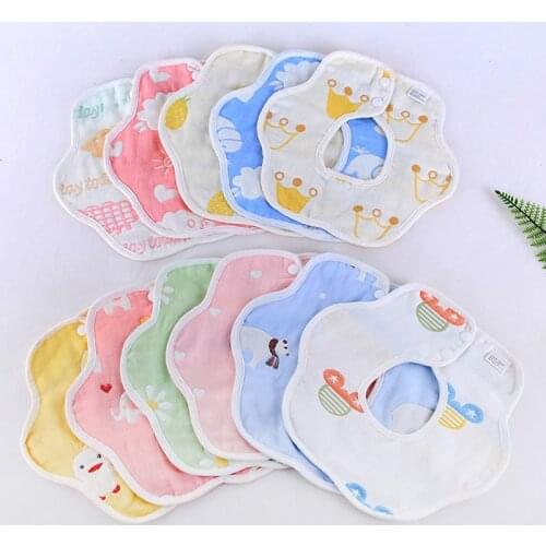 Baby Double-sided Pattern Bibs 360 Degree Rotation 6 Layers Gauze Muslin Burp Cloth Soft Newborn Infant Saliva Towel Baby Stuff