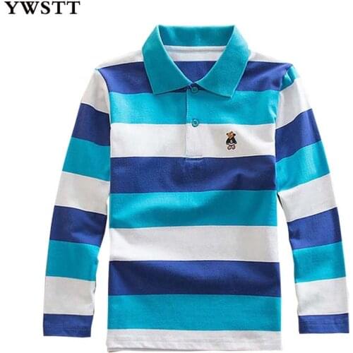 Childrens Polo Shirts 2018 Spring Autumn Long Sleeve Striped Kids Boys Cotton Lapel Polo Shirt for Child 2-15 Years Boy Clothes