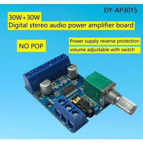 DY-AP3015 DC 8-24V 30W * 2 Class D Dual Channel High Power Stereo Digital Amplifier Board with Adjustable Volume Potentiometer
