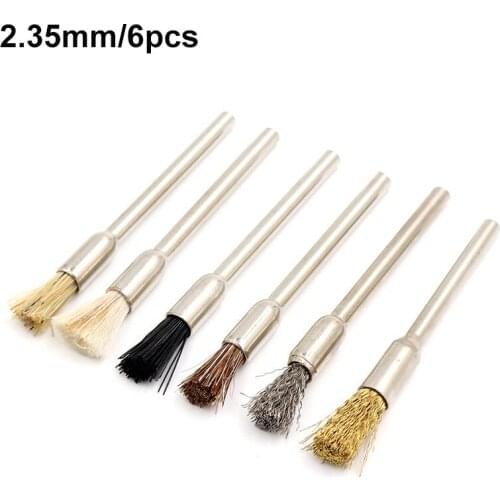 6pcs Mini Electric Grinding Brush 2.35/3.0mm Electric DIY Rotary Polishing Broom Steel Copper Wire for Dust Rusty Burr Removing