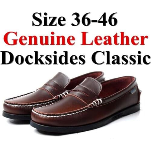 Men Women Genuine Leather Docksides Classic Boat Shoes,Man Homme Femme Dark Brown Plus Size 36-46 Brand Flats Loafers A091