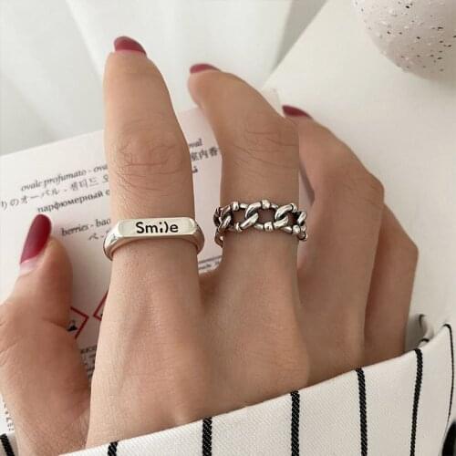 Letter Smile Rings For Women Fashion Jewelry Cool Personality Design Silver Color Small Thin Finger Ring Ladies Gifts