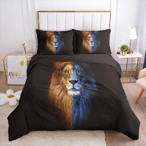 3D Bedding Sets Black Duvet Cover Sets Quilt Covers Comforter Case Lion Bed Linen King Double Size Bedclothes Home Textile