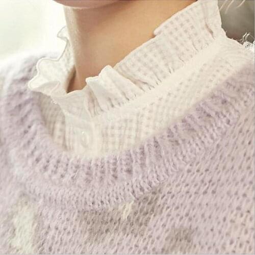 Linbaiway Women Shirt Fake Collar Stand Ruffle Sweater Blouse Shirt False Collar Removable Detachable Collar Clothes Accessories