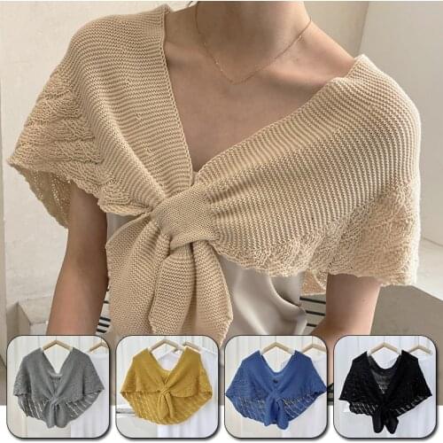 Fashion Knitted Shawl Women Crochet Shoulder Guard Neck Infrared Pierced Cloak Tied Scarf Fake Collar Knotted Tie Line Shawl