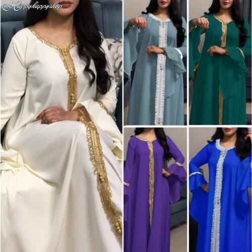 Muslim Fashion Dress Pure Color Kaftan Abaya For Women Ramadan EID Islamic Clothing Turkish Dubai Gown Female Vestidos