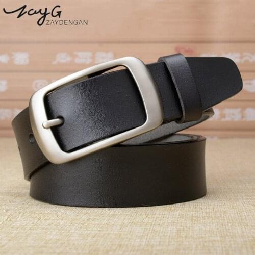 ZAYG New mens belt Classic cowather genuine leather vintage style mens belts for men buckle pin luxury fashion jeans male belt