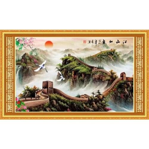 "Great Wall" Landscape Large picture Needlework,DIY Living Room Printed Cross Stitch,Sets For Embroidery Kit Full Silk Thread