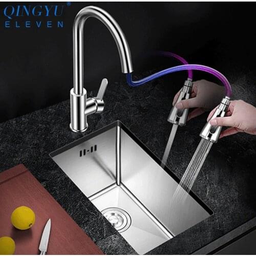 QINGYU ELEVEN 304 Stainless Steel 3mm Thickness Mini Manual Sink Set Single Bar Counter Balcony Kitchen Small Sink