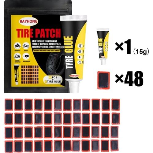 Newly Inner Tire Patch Set of 48 Small Bike Glued Tire Repairing Stickers with Glue Portable Bicycle Repair Accessories