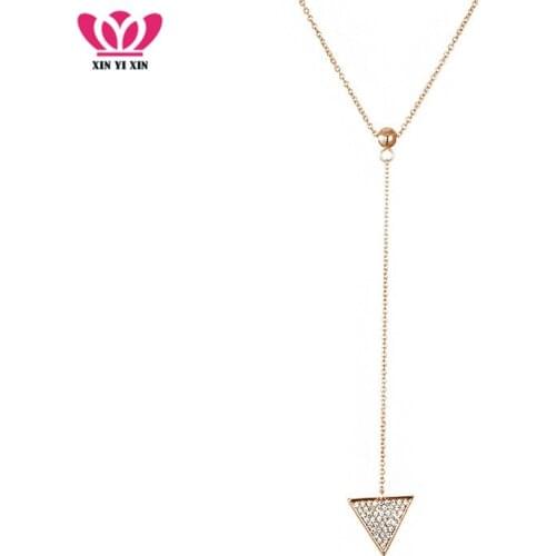 Simple Design High Quality AAA Crystal Necklace Tiny Trangle Pendant Long Necklace For Female Best Gift Women Fashion Jewelry