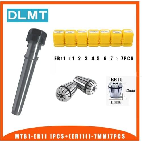 1pc handle MT1 ER11 MTB1 ER11A M6 Morse#1 taper holder collet chuck+7pcs spring collet 1/2/3/4/5/6/7MM