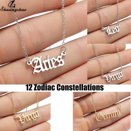 Personalize 12 Zodiac Sign Necklace Stainless Steel Old English Constellation Necklaces Aries Leo Letter Colar Jewelry for Women