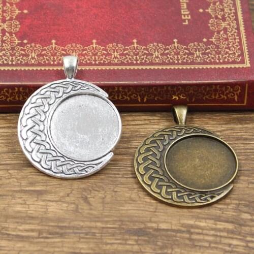 2pcs New Fashion 25mm Inner Size Antique Bronze Silver Color Classic Weaving Round Style Cabochon Base Setting Charms Pendant