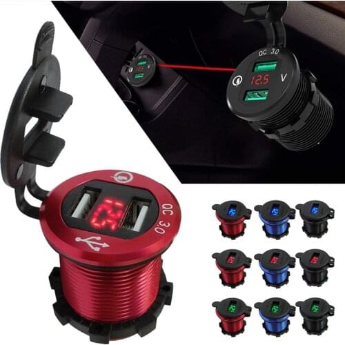QC 3.0 Car Power Outlet Marine Cigarette Lighter Adapter Dual USB Charger Socket LED Voltmeter For 12V/24V Boat Motocycle#292506