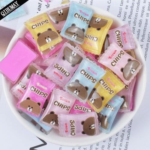 QIBU 10pcs Resin Model Candy Crafts Cute Bear Flat Back Planar Resin Handcraft Accessories Party Decoration Materials DIY Crafts