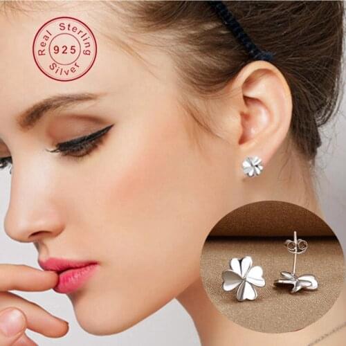 Christmas Gift Ear Studs 100% 925 Sterling Silver Hot Women Fashion Bijouterie Romantic Clover Earrings Lovers Best Friend Gifts