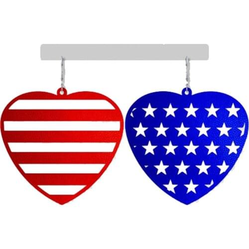 Star Asymmetric Earrings 4th of July Cricut Red and Blue Striped Independence Day Leather Teardrop Earrings