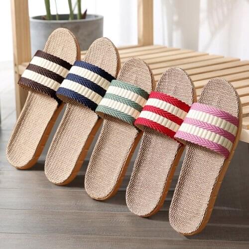 Women Summer Flax Indoor Home Slippers Rattan Weaving Soft Bedroom Shoes Spring Autumn Flip Flops Female Linen Slides Slipper