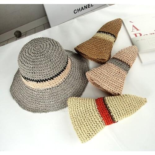 New Fashion Simple Portable Summer Beach Hat Female Casual Panama Hat Lady Brand Women Flat Brim Bowknot Straw Cap Girls Sun Hat