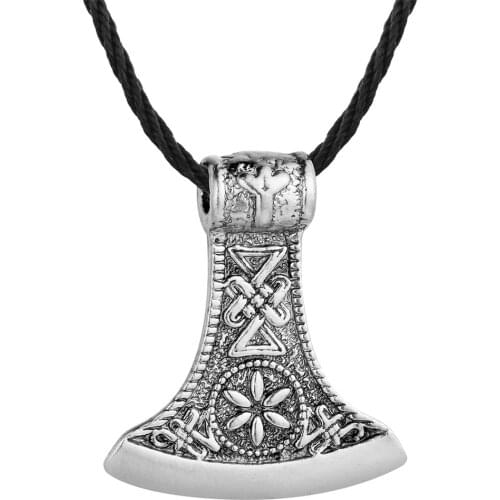 Slavic Perun axe Necklaces Antique Silver Plated Amulet Kolovrat Symbol Pagan Jewelry Amulets and Talismans Old Colier Best Gift