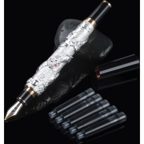 Advanced luxury Fountain Pen Jinhao Chinese Dragon White with Black Heavy school Gife pen gift box