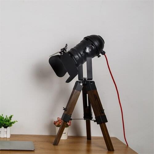Vintage Loft Table Lamp Wood Tripod Eddison Lamps Living Room Bedroom Lamp Table Light Retro Art Home Deco Lights Lighting E27