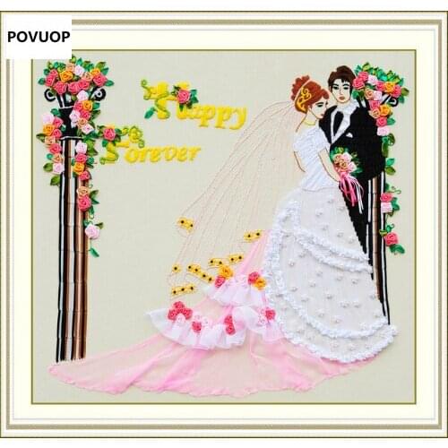 POVUOP Ribbon embroidery 65X75CM paintings large cross stitch festive wedding