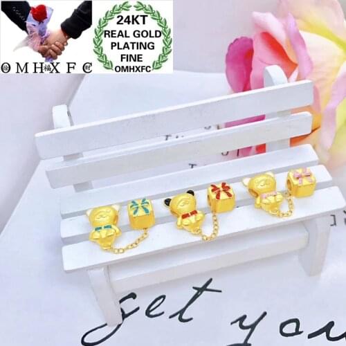 OMHXFC Jewelry Wholesale YM173 European Fashion Fine Woman Man Party Birthday Wedding Gift Bear Gift Box 24KT Gold Pendant Charm