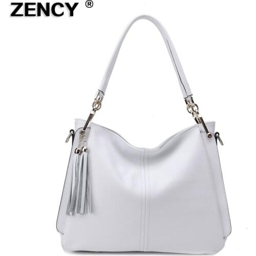 ZENCY Fashion 100% Genuine Cow Leather Women Shoulder Bag Long Strap Handbag Cross Body Messenger White Bags Satchel Bolsa Purse