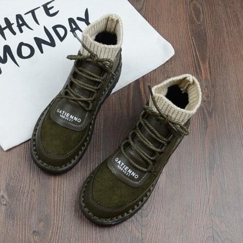 Literary Retro Womens Casual Short Boots Soft Bottom Knit Wool Mouth Flat Bare Boots Boots Winter Boots Women A35-28