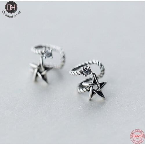 Dreamhonor Thai Silver Double Layer Zircon Star Clip Earrings For Women Party Jewelry Gifts