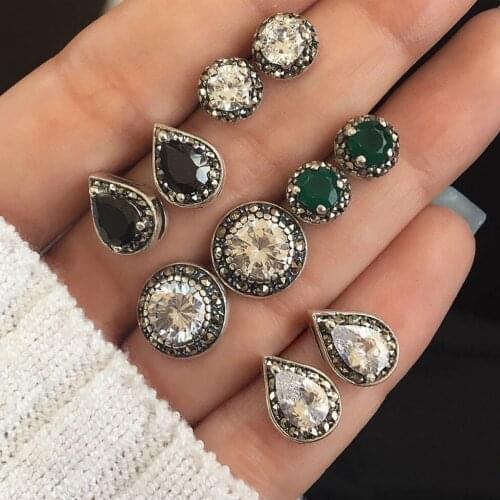 2020 5 Pairs/set Fatima Hamsa Crystal Earring Stud Earrings For Women Boucle D'oreille Jewelry