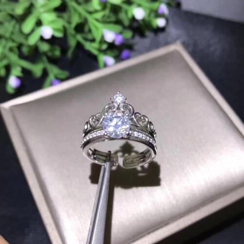 Crown style glitting moissanite ring for lady silver jewelry shiny gem better than diamond real 925 silver two combination