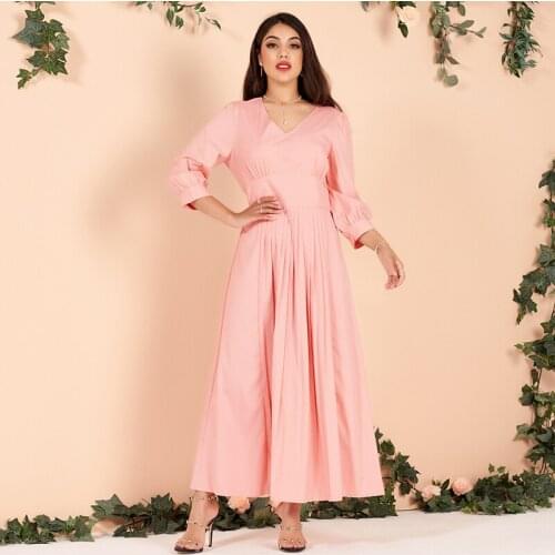 Summer New Sweet V-neck Waist Slimming Pleated Cotton Feeling Comfortable Mid-sleeve Womens Dress