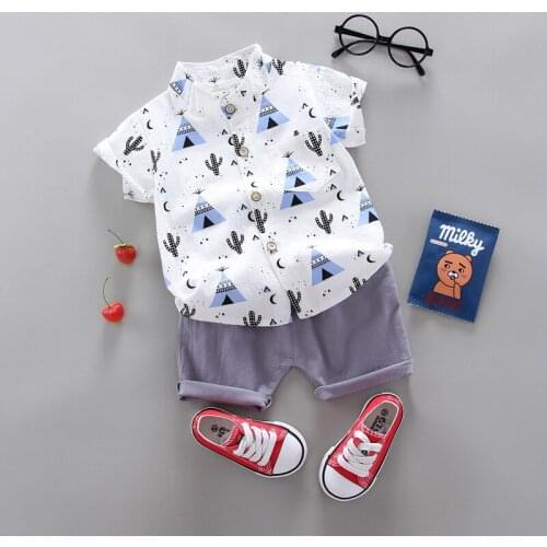 ZWF174 clothing sets summer kids casual cotton cartoon t-shirt+solid color shorts 2pcs for children tracksuits sets boys outfits
