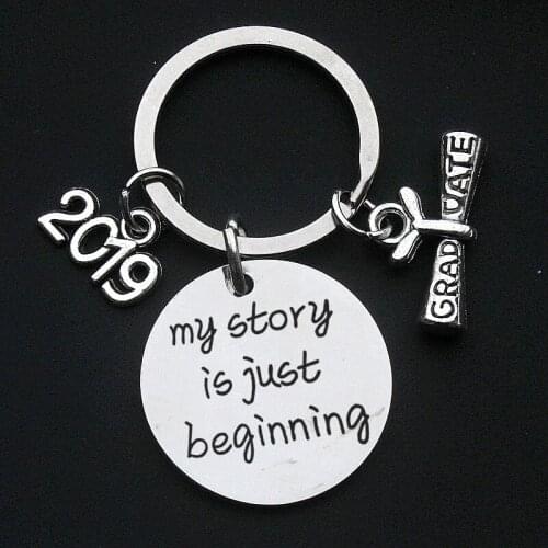 2019 My Story Is Just Beginning Charm Keychain Stainless Steel Keyring Graduation Gift