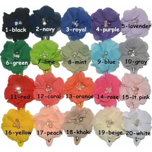 25 pcs/lot , 5 cm chiffon Fabric Puff pearl rhinstone flower with clip DIY apparel accessories , headwear chiffon flower
