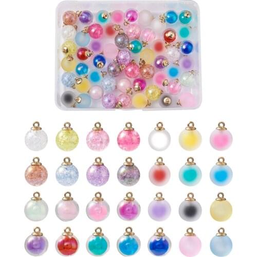 56pcs/box Frosted Crackle Acrylic Round Pendants Mix Color For Necklace Earring Jewelry making DIY Decor Accessories