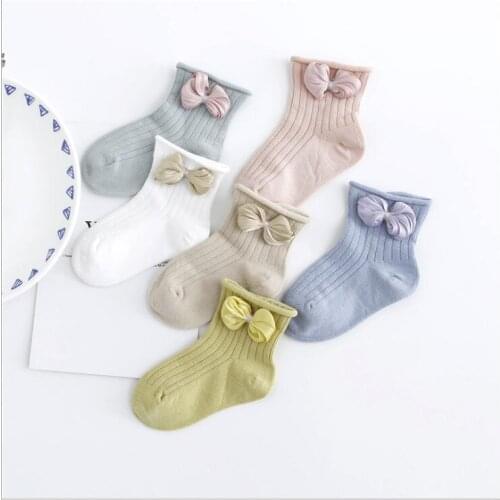 6 paits/lot Autumn socks for girls ribbon bowknot design akle socks kids floor socks soft cotton infant booties children meia