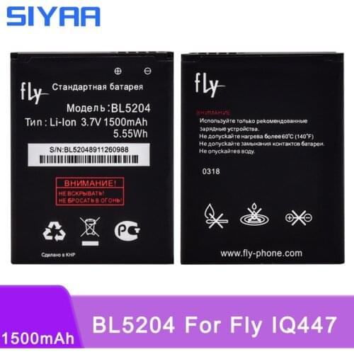 SIYAA BL5204 Battery For Fly BL 5204 IQ447 Iq447 1500mAh Replacement Mobile Phone Batteries Lithium Polymer Retail Package