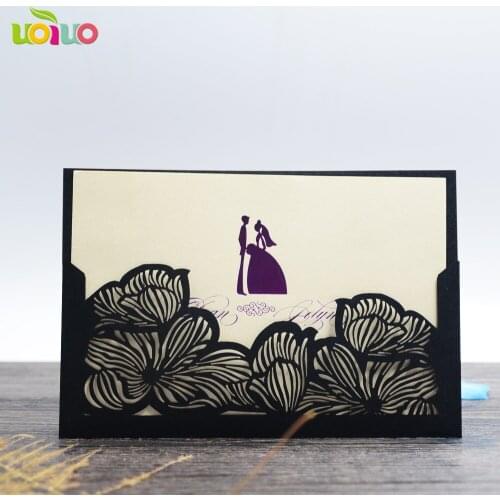 Free shipping 50set inc64 Printable Customizable Laser Cut Groom and Bride Black&White Engagement Wedding Invitation Card