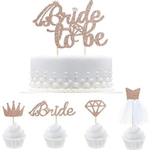 Glitter Rose Gold Bride To Be Cake Toppers Diamond Crown Cupcake Wedding Dress Cake Toppers for Bridal Shower Wedding Decoration