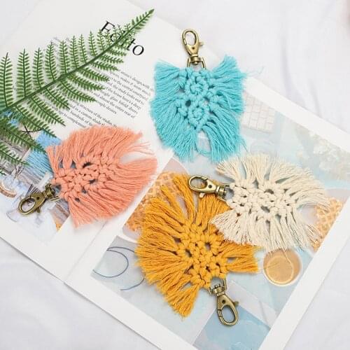 Boho Tassel Keychain For Women Key Chains Key Rings For Friends Handmade Macrame Bag Charm Car Hanging Jewelry Gift