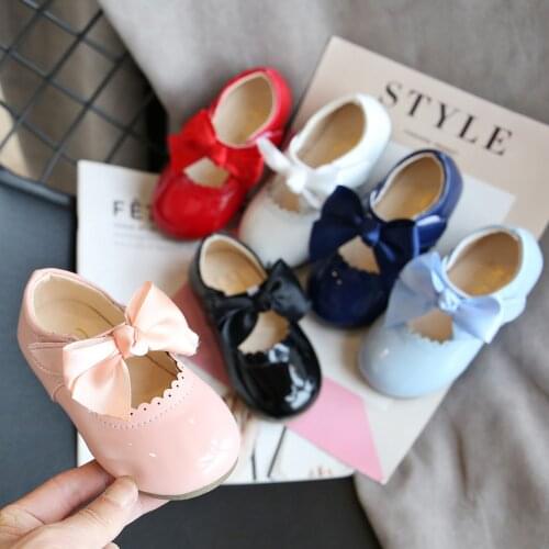 Toddler Infant Solid Color Shoe Kids Baby Girl Butterfly Knot Princess Leather Shoes Sandals Cute Sweet Flats Causal Capped Shoe