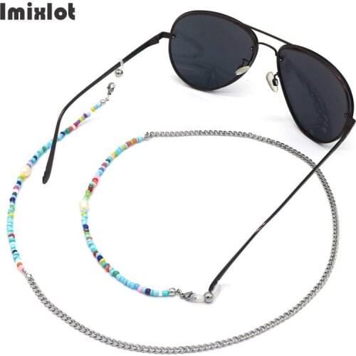 Women Fashion Colorful Beads Eyeglass Chains Sunglasses Necklace Pearl Beaded Glasses Chain Eyewears Cord Holder Neck Strap Rope