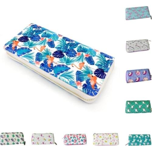 Designer luxury long wallets for girls Cartoon flamingos printCross-Section Zipper Cheap Cute PU Leather free shipping