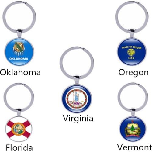 USA map state flag new flag oklahoma, oregon, virginia, vermont, vermont state flag keychain female jewelry